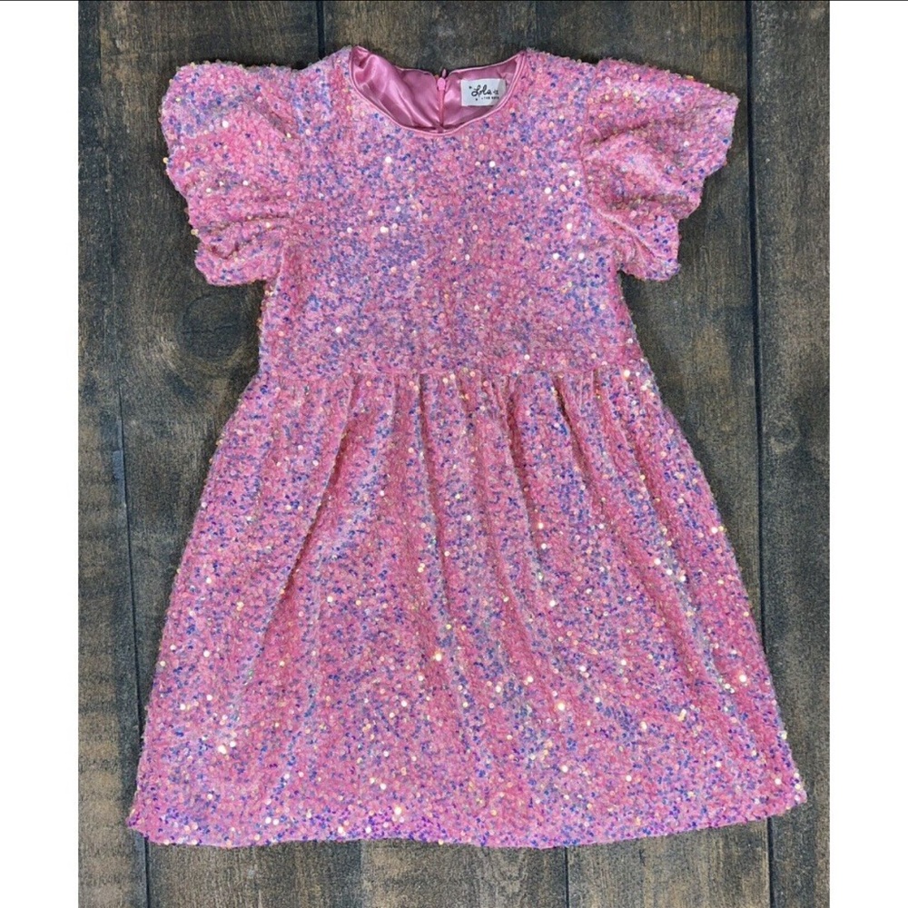 Lola & the Boys Pink A-line Knee-length Flutter Sleeve Dress